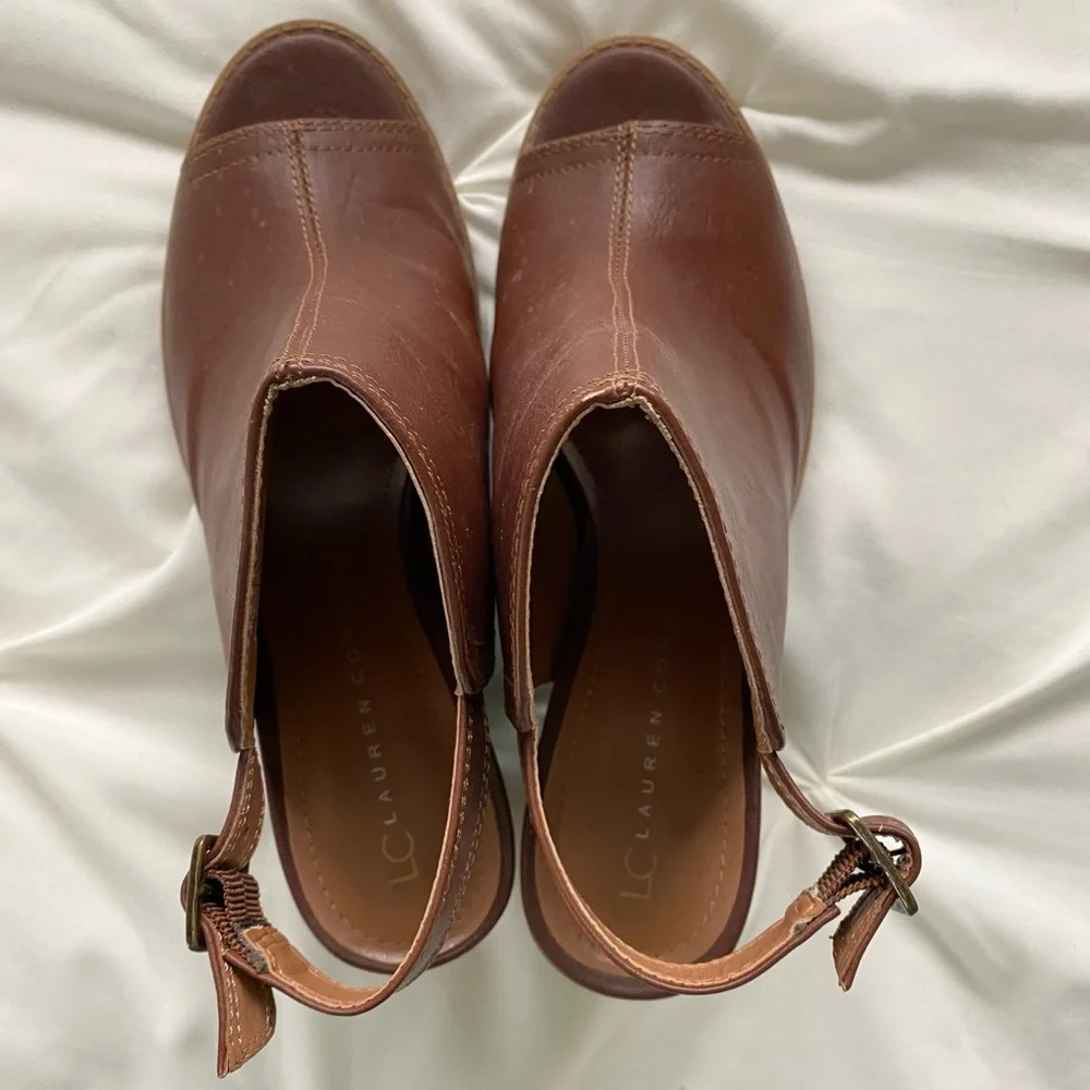 LC Lauren Conrad Peep Toe Cognac Heels - Picture 4 of 6